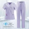 Verão Novo Manga Curta Sala de Cirurgia Dividido Decote V Roupa de Trabalho terno Estomatologista Enfermeira Roupas de Secagem Rápida Roupas de Lavar à Mão