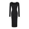 Vestido largo de manga larga ligeramente voluminoso, estilo coreano, puro y sensual para mujer, con diseño plisado, escote en forma de corazón y silueta ajustada que se adapta al cuerpo, perfecto como capa interior para otoño