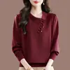 2026 Primavera/Otoño Nueva Elegante Camiseta de Manga Larga con Cuello de Solapa para Mujer, Holgada, Cubre Vientre, Versátil, Moderna, Elegante, Capa Base de Punto