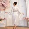Conjunto de Camisola Sexy de Renda com Mangas Sino Feiyun Cross-Border Vestido de Noite Roupão para Casa Manhã Feminino 1273+1262