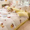 Juego de Cuatro Piezas de Terciopelo de Leche Engrosado 2026 con Estampado Floral Fresco Juego de Ropa de Cama de Vellón de Coral, Funda de Edredón Individual/Doble, Popular en Transmisiones en Vivo