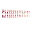 Bestseller transfronterizo: Uñas postizas hechas a mano de 30 piezas con estampado de leopardo y adornos de estrella de diamante franceses en rosa nude y rojo rosa con diseño floral