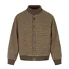 Jaqueta Gola Alta Listrada Retro Americana Masculina Marca Tendência High Street Vibe Solta Casual Gola Alta Botão Casaco Outono Inverno