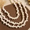 Joias Francesas de Alto Padrão, Colar Retro de Pérolas Naturais, Colar de Luxo Leve de Alto Padrão, Colar com Contas de Arroz