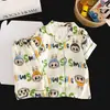 Pijama Popular Lindo de Dibujos Animados de Estrella para Niñas, Manga Corta de Verano Nuevo Algodón Nube Rayado Conjunto de Ropa para el Hogar Venta al por Mayor