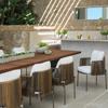 Combinação de mesa e cadeira para pátio externo, varanda de jardim externo, vila externa, mesa de jantar e cadeira de madeira maciça, sala de lazer para hotel, sala de sol