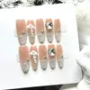 YiheCrystal Diamante Transparente Branco Translúcido Glitter Pontas de Unha Luxo Leve Puro Feito à Mão Desgastáveis Unhas Postiças