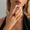 Joia Cruzada Europeia e Americana, Anel Aberto Quadrado com Pedra Preciosa Degradê Estilo Vintage, Design Ins Anel Olho de Gato