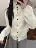 Cardigan Feminino de Tricô de Caxemira de Cordeiro Estilo Coreano Simples Gola Alta de Botão Único Solto Cor Sólida Outono Inverno Novo
