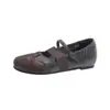 Sapatilhas femininas de bico redondo, solado reto e corte baixo, adequadas para o trajeto e o trabalho, sapatos vintage de couro preto, sapatos Mary Jane versáteis