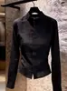 Camisa de protección solar de manga larga con cuello alto retro americano para mujer, top fino de verano suelto versátil para commuting con un toque de alta gama