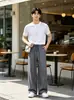Calça de Nylon com Grade Dupla de Seda de Gelo Secagem Rápida Leve Perna Reta Masculina Verão Novo Estilo Coreano Simples Solta Casual Longa Feminina