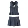 Roupa Europeia e Americana Transfronteiriça Conjunto de Colete de Linho com Botões, Shorts Casuais e Calças - Novo de Verão