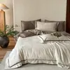 Juego de Cuatro Piezas Jacquard de Color Sólido Oscuro Estilo Retro Lujo Ligero Borde Ribeteado Exquisito Textura de Cama Doble Ropa de Cama para Dormitorio