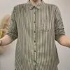 Camisa de algodón a rayas de doble capa, para primavera y otoño, cuello cuadrado, casual, de moda, manga larga, top versátil, holgado y adelgazante