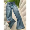 Jeans Rectos de Color Claro para Mujer, Tendencia Otoño e Invierno Nuevo Estilo, Forrados de Polar, Engrosados, Cintura Alta Petite, Adelgazantes, Pantalones de Pierna Ancha Estrecha