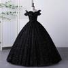 Traje de actuación para examen de arte estudiantil negro con hombros descubiertos música vocal belleza solo anfitrión estudio de piano adulto ceremonia miriñaque