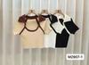Nuevo Top de Punto de Manga Corta con Diseño de Cuello Cuadrado Primavera/Verano 2026 Moda Femenina Estilo Coreano Top Ajustado con Bloques de Color