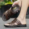 Sandalias para Hombre para Uso en Exteriores, Nuevo Estilo Verano 2025 Zapatos de Playa, Sandalias de Doble Propósito, Zapatos de Papá Transpirables de Piel de Vaca
