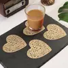 Posavasos Pequeños Creativos en Forma de Corazón para Decoración del Hogar, Manteles Individuales Dorados Resistentes al Calor de PVC, Posavasos Antideslizantes para Café