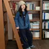 Suéter azul tipo pullover de estilo coreano para mujer, invierno, look casual de dos piezas estilo coreano, top de punto con diseño de chal, colección otoño 2026