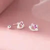 Pendientes de Hilo de Gato con Diamante Rosa de Plata de Ley S925 Nalan Frescos y Dulces Estilo Ins Pendientes de Gatito Incrustados con Diamantes M07805