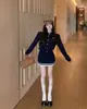 Tmall Douyin Calidad Estilo Universitario Dulce Rojo Suéter de Manga Larga Cárdigan Tejido Falda Plisada Conjunto de Dos Piezas para Mujer