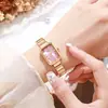 Relógio Feminino Simples Dourado Quadrado Luxo Relógios de Quartzo Moda Aço Inoxidável Relógio de Negócios Feminino Relógio de Vestir Relógios de Pulso