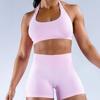Sutiã esportivo Amazon de alta elasticidade superfino de nylon com alças penduradas nas costas sem costura, sem costas, à prova de choque, para ioga feminina
