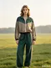 Ropa de mujer estilo europeo y americano transfronteriza marca Z 2026 otoño ZA traje casual: Chaqueta con ribete de bloques de color + Pantalones de pierna ancha con ribete de bloques de color