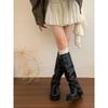 Aumento de Altura de 5 cm ~ Hebilla de Cinturón Retro Desgastada Botas Vaqueras Western para Mujer en Otoño e Invierno Botas Altas Hasta la Rodilla Botas de Caballero