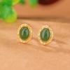 Un Ciervo Plata Esterlina S925 Chapado en Oro Jaspe Hetian Retro Guofeng Aretes de Encaje de Fideos de Huevo Aretes Simples y Elegantes