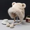 Gorro de Peluche de Oso Estilo Coreano Lindo para Mujer Otoño e Invierno, Engrosado para Calidez, Cortavientos, Protector de Orejas, Gorro de Punto Adelgazante