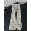 Calças casuais de veludo cotelê xadrez estilo retrô americano, cintura elástica, versáteis, corte solto, perna reta, para homens, coleção de outono