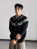 Jaqueta de Tricô Fair Isle Retrô Outono e Inverno Solta Casual Preguiçosa Tricô Caído para Homens e Mulheres para Casais