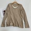 Suave Nuo estilo ocidental contraste cor gola falsa de duas peças V-neck manga comprida T-shirt feminina primavera e outono solto emagrecimento fino malha fundo camisa