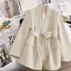 Nuevo Blazer Coreano para Mujer Primavera y Otoño en Color Café con Cinturón, Corte Delgado, Elegante y a la Moda Chaqueta de Traje Pequeña