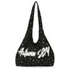 Bolsa de lona com estampa de leopardo, moderna e de grande capacidade, bolsa de ombro feminina, estilo coreano, design casual e simples de bolinhas