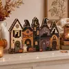 Decoración 2D de Halloween Otoño Acción de Gracias Pueblo de Casa Embrujada de Madera Adorno de Mesa Decoración Navideña para el Hogar de Otoño