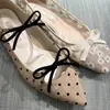 Zapatos Mary Jane de Lunares Franceses con Lazo para Mujer 2025 Verano Nuevo Estilo con Falda Punta Aguda Dulces Zapatos de Tacón
