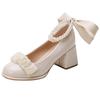 Zapatos Individuales de Mujer 2025 Primavera Nueva Llegada Boca Baja Combinan con Todo Zapatos de Hada Estilo Dama Perla Tacón Grueso Mary Jane Tacones Altos