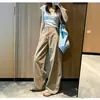 Calça de trabalho branca customizada para o outono, com rebites, cintura alta, modelagem que afina a silhueta, solta, casual, design moderno, calça comprida