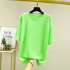 Conjunto 2022 Versátil Verano Nuevo Oufan Talla Grande Casual Camiseta de Mujer Color Sólido Manga Corta Camisa Base Suelta