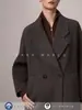 Abrigo de lana cachemira de doble cara, corte recto, manga raglán, solapa grande, doble botonadura, suave y con caída, abrigo delgado elegante