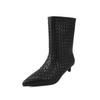 Botas Nuevas de Tubo Ancho Tejidas ~ Botas de Moda Cuadradas Europeas y Americanas con Mangas de Empalme Tacón de Aguja Tacón Bajo para Mujer