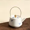 Bule de Porcelana Jade Gordura de Ovelha com Alça Phalaenopsis Bule de Chá Doméstico Filtro Xícara de Chá Antiescaldante Conjunto de Chá Kung Fu Porcelana Branca Bule Único