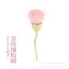 Nuevo Pincel de Polvo Rosa Electrochapado en Oro, Pincel para Polvo de Manicura, Pequeño con Cerdas Suaves, Forma de Flor Única, Maquillaje