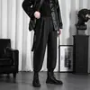 Calça de terno masculina para primavera e outono, calça simples de caimento solto slim fit, calça casual masculina da moda estilo coreano, perna reta, perna larga