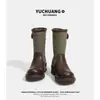 Botas Martin de Couro Genuíno Patchwork com Sola Grossa Femininas 2026 Novo Estilo Britânico Retrô Botas Empilhadas Meio da Panturrilha Botas de Cavaleiro Personalizado