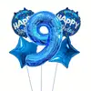 Set de Globos Azules de Papel de Aluminio Digitales de 32 pulgadas para Fiesta de Cumpleaños, Accesorios para Fotos, Suministros